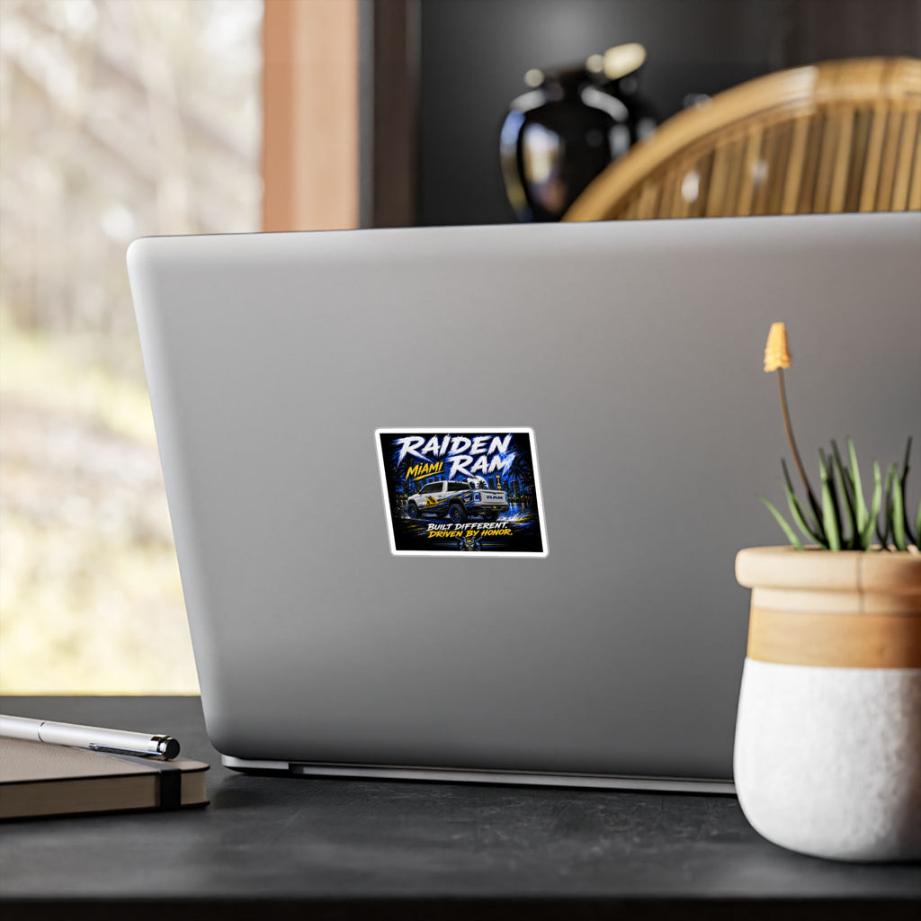 Raiden Ram Truck Kiss-Cut Vinyl Decal — "Built Different, Driven by Honor" Miami Night Design
