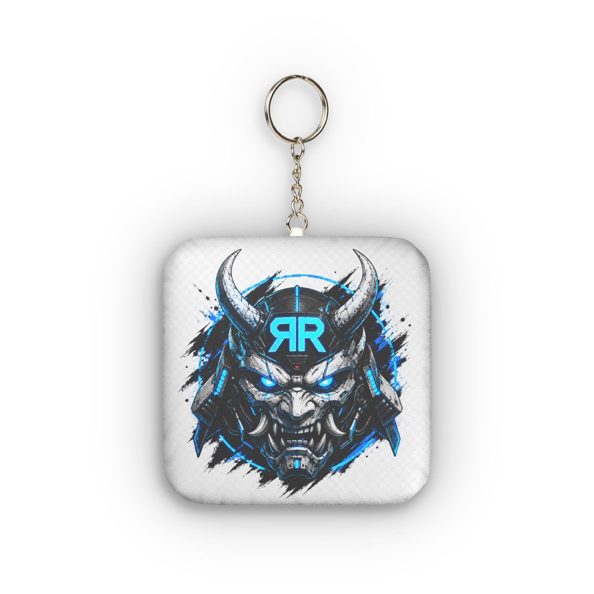 Samurai Demon Mini Plush Keychain — Custom Gaming Logo Accent