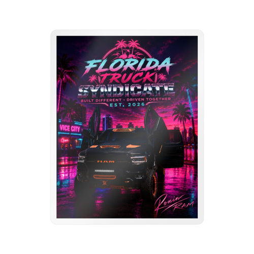 Florida Truck Enthusiast Vinyl Sticker — Retro Neon 'Florida Truck Syndicate' Kiss-Cut Decal