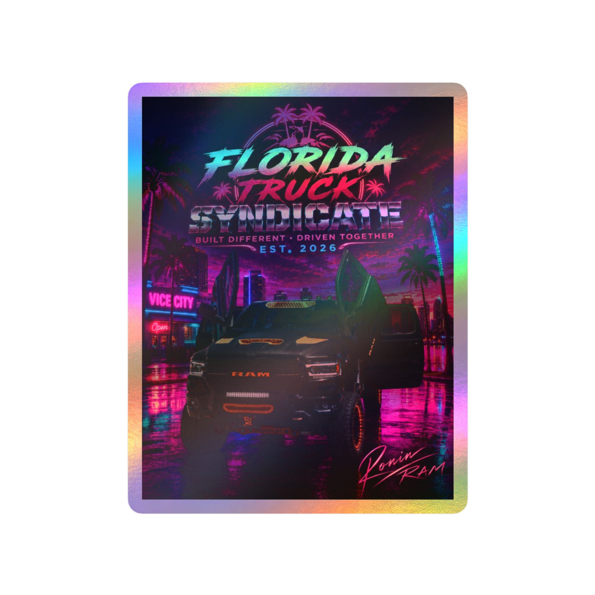 Florida Truck Enthusiast Vinyl Sticker — Retro Neon 'Florida Truck Syndicate' Kiss-Cut Decal