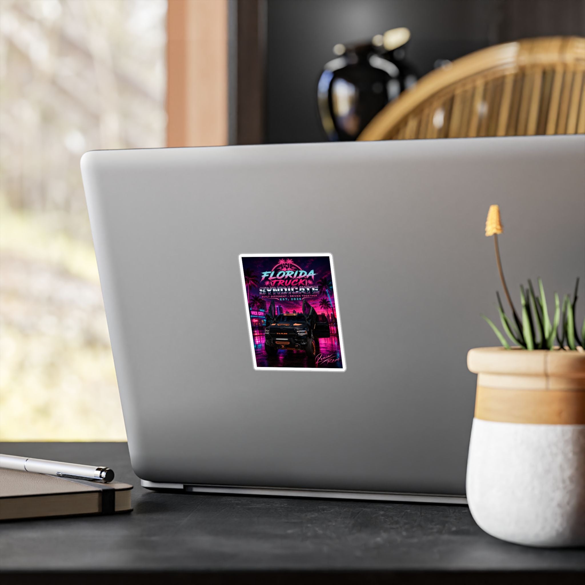 Florida Truck Enthusiast Vinyl Sticker — Retro Neon 'Florida Truck Syndicate' Kiss-Cut Decal